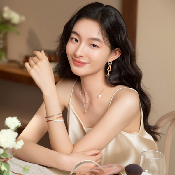 生活瞬间,美女,韩系美女,丝绸,美妆广告,家庭餐桌,4K超清,写实风格,温馨,柔和室内光,细腻皮肤,项链,耳环,手链。 生活瞬间,美女,韩系美女,丝绸,美妆广告,家庭餐桌,4K超清,写实风格,温馨,柔和室内光,细腻皮肤,项链,耳环,手链。