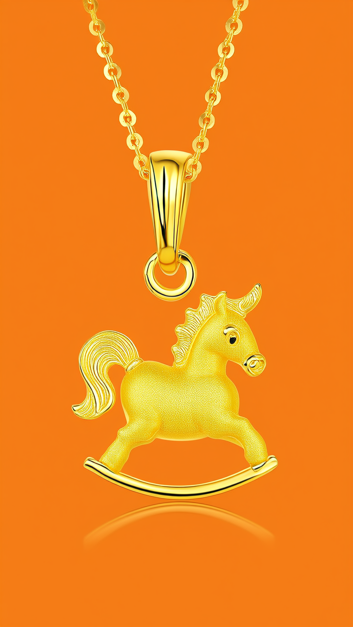 黄金小马吊坠图片